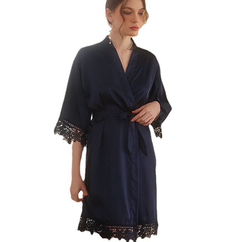 bride morning gown lady lace dressing gown wedding makeup bridesmaid group wedding kimono satin embroidered bathrobe