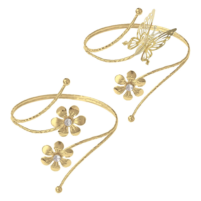 Factory Outlet Cross-border Fashion New Butterfly Bracelet Exaggerated Metal Flower Arm Ring Diamond Opening Bracelet