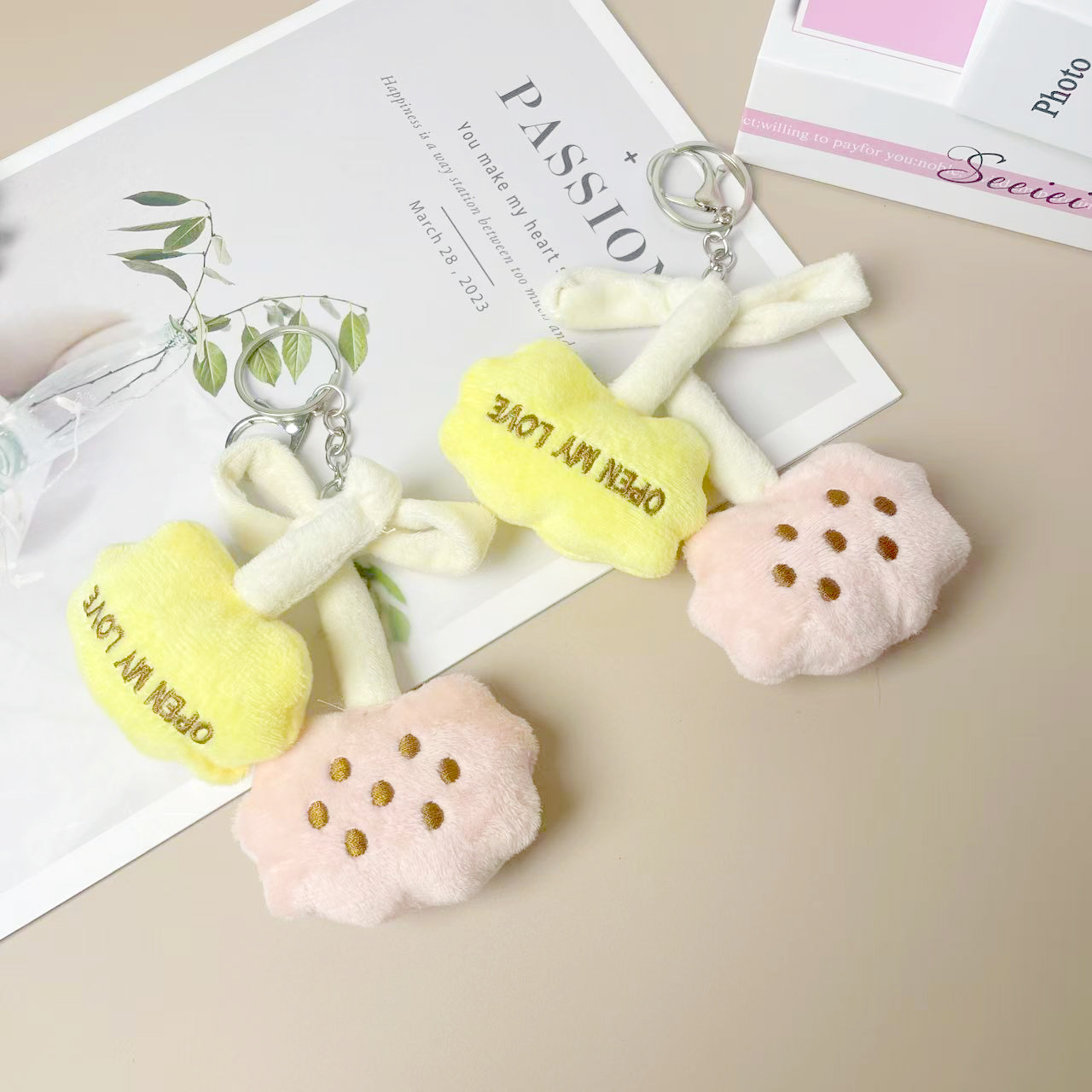 Plush Pendant Ins Cute Cherry Color-Blocked Bow Plush Backpack Pendant Fresh and Cute Stylish Keychain