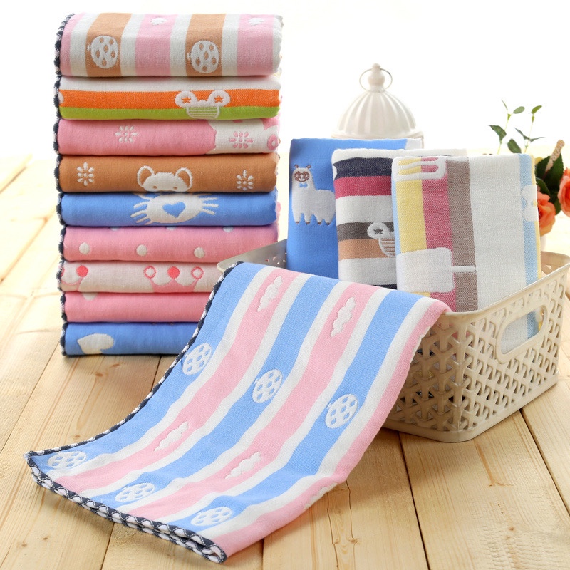 Six-layer gauze cotton towel children's cartoon children's towel wash face small towel soft absorbent baby saliva towel square towel