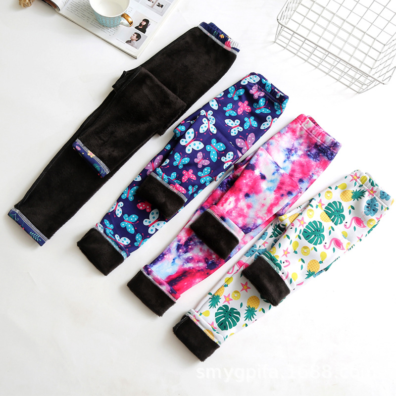 New Girls' Fleece-lined Leggings Thin Fleece Spring and Autumn Outer Wear Children's Milk Silk Trousers Children's Warm Autumn Pants