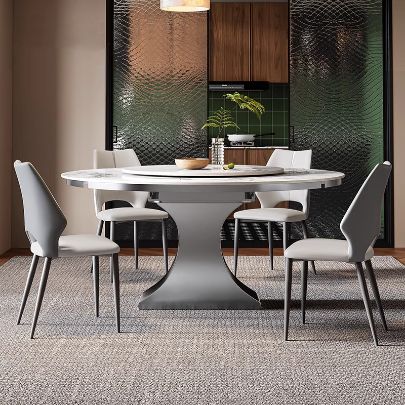 Fangyuan Dual-purpose Retractable Rock Plate Dining Table Light Luxury Stainless Steel Multifunctional Folding Round Table Household Warm Chopping Board Dining Table