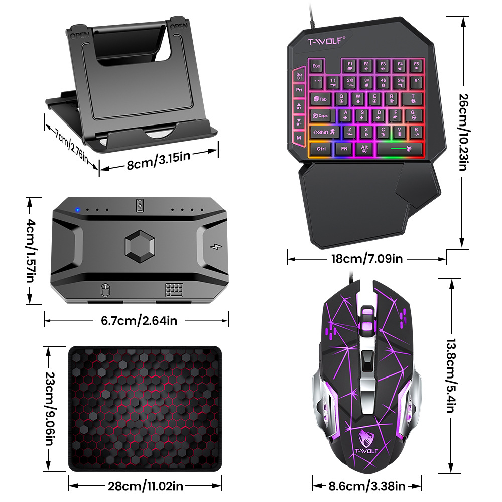 T-Wolf Lei Wolf Tf900 One-Handed Keyboard and Mouse Game Set Throne Mobile Game Chicken-Eating Artifact Left-Hand Keyboard