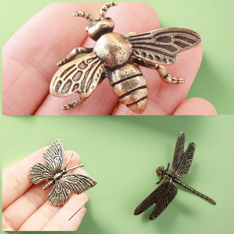 Винтажные медные украшения в виде бабочек, пчел, стрекоз, бронзовые изделия, чайные фигурки