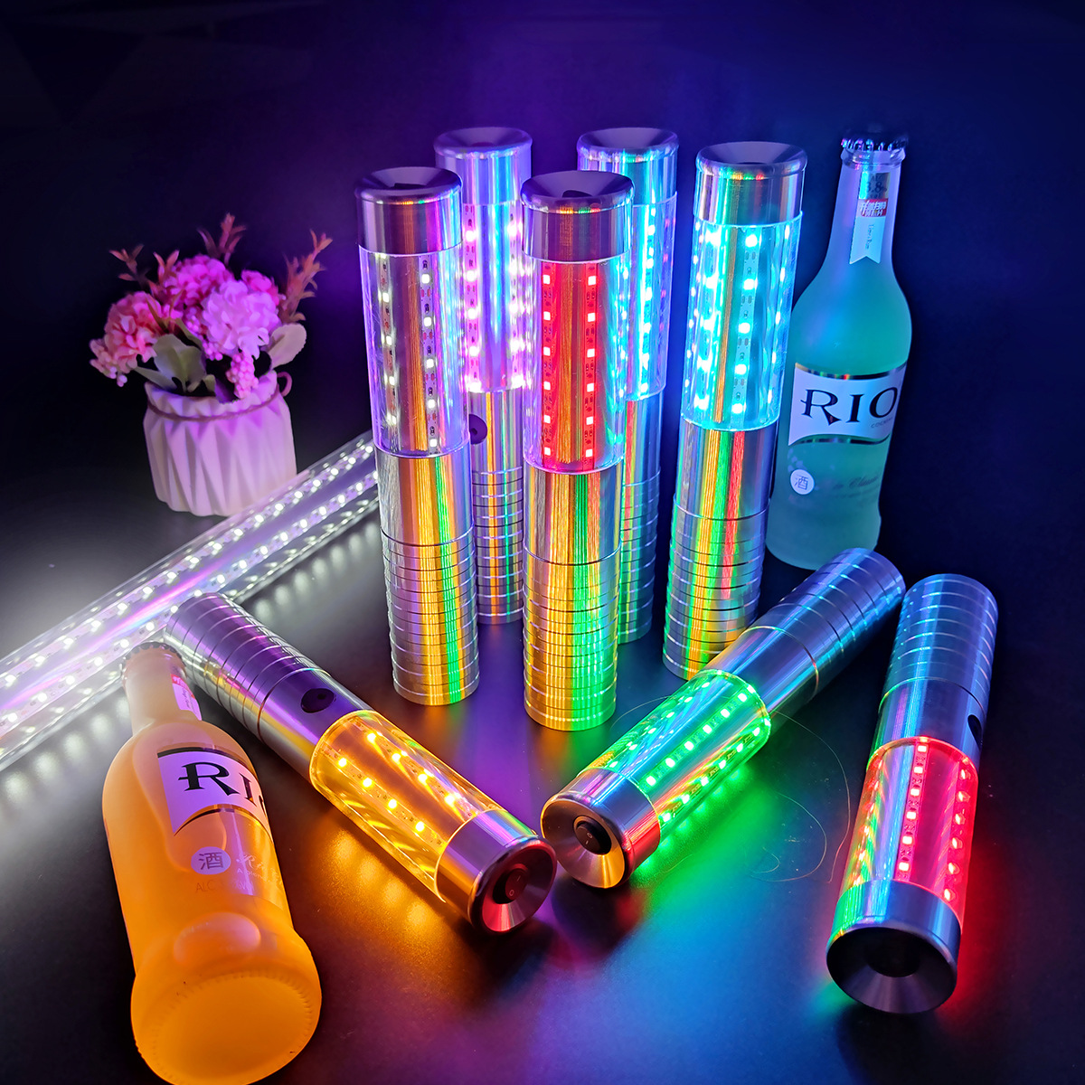 Cross-Border Led Rechargeable Luminous Flash Stick Bar Ktv Handheld Flash Stick Wine Extended Atmosphere Champagne Stick Wholesale
