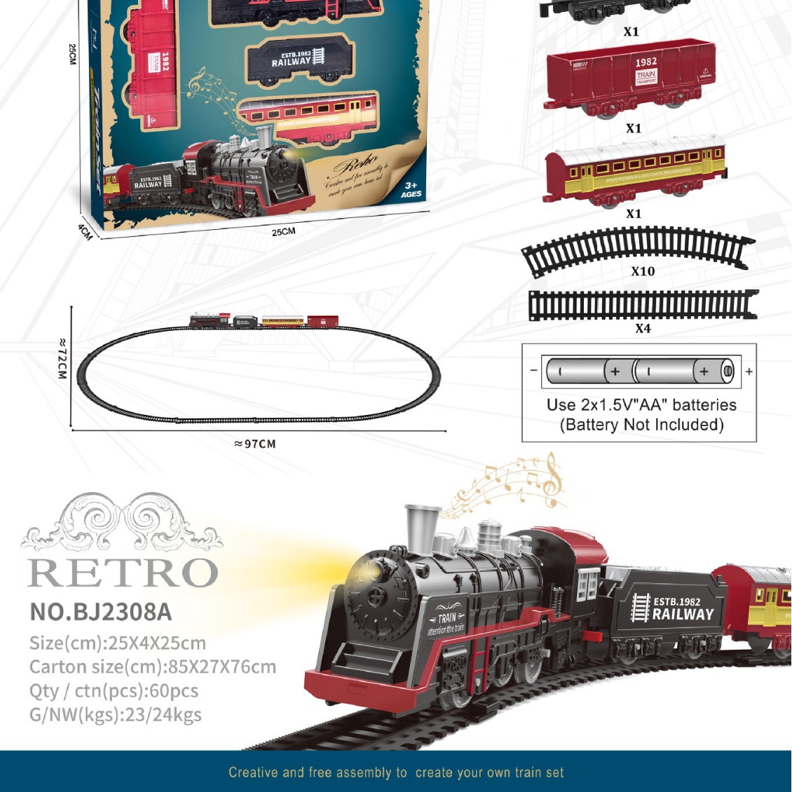 Cross-border Retro Steam Train Track Toy Gift Box suit Boy Simulation Electric Small Train Track Car Toy