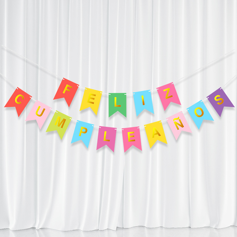 Испанский баннер 'С днем рождения' Feliz, золотой флаг, лазерный блестящий баннер, треугольный флаг с пятиконечной звездой