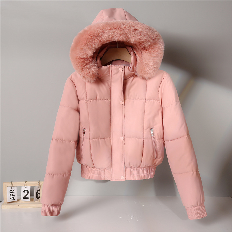 Women's Short Cotton Outwear Hong Kong Style Winter K-Style Loose Fleece-Lined Thickeneded Student Cotton Outwear Large Fur Collar Bread Outwear Trendy