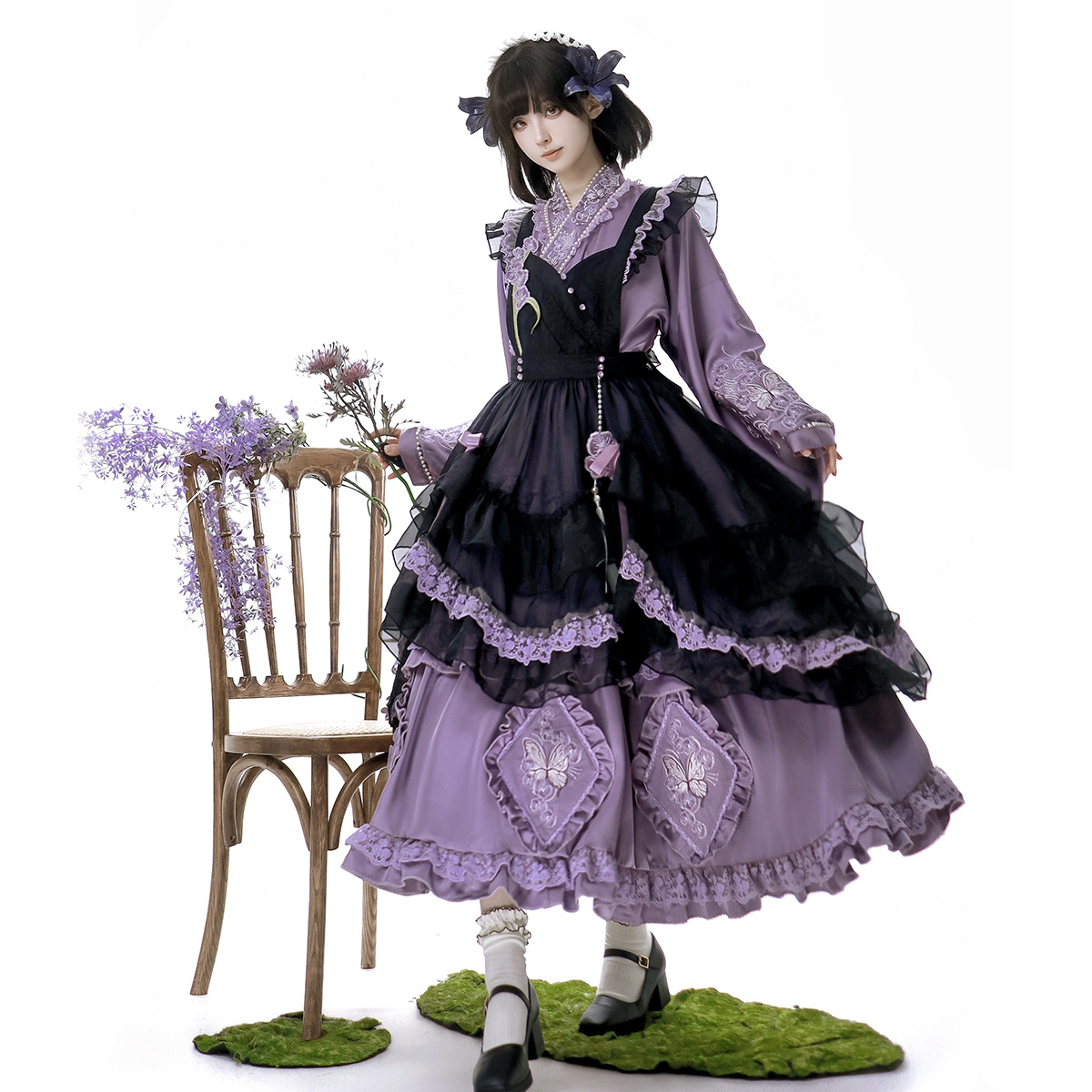 Bear Dou Sauce Original Phalaenopsis Garden Lolita Female Lolita Apron dress Daily Sweet suit 9392