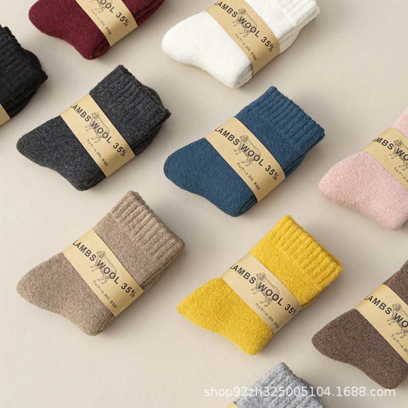 Women's winter thick wool socks women's mid-calf extra thick Terry socks fleece-lined warm winter towel sleep socks