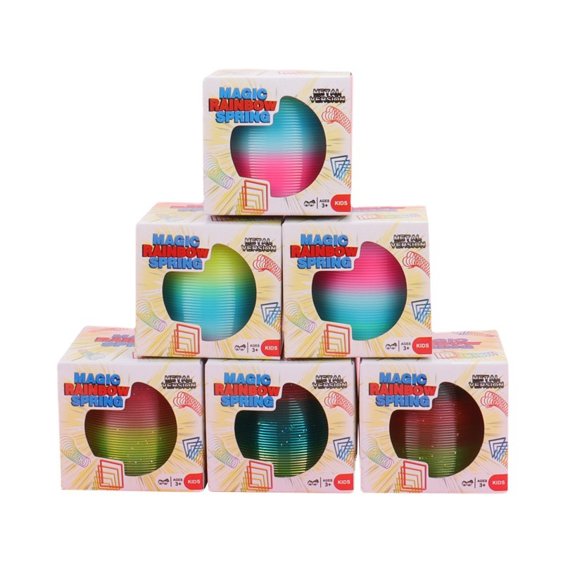 Medium-sized boxed rainbow ring Jenga 6.5 * 6CM children's spring ring hot selling stall toys wholesale