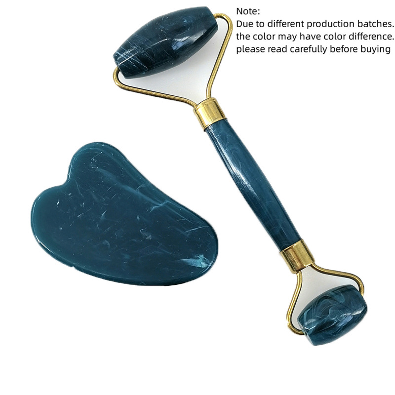 Face roller powder crystal plastic double-head roller massager heart-shaped facial eye massage scraping combination suit