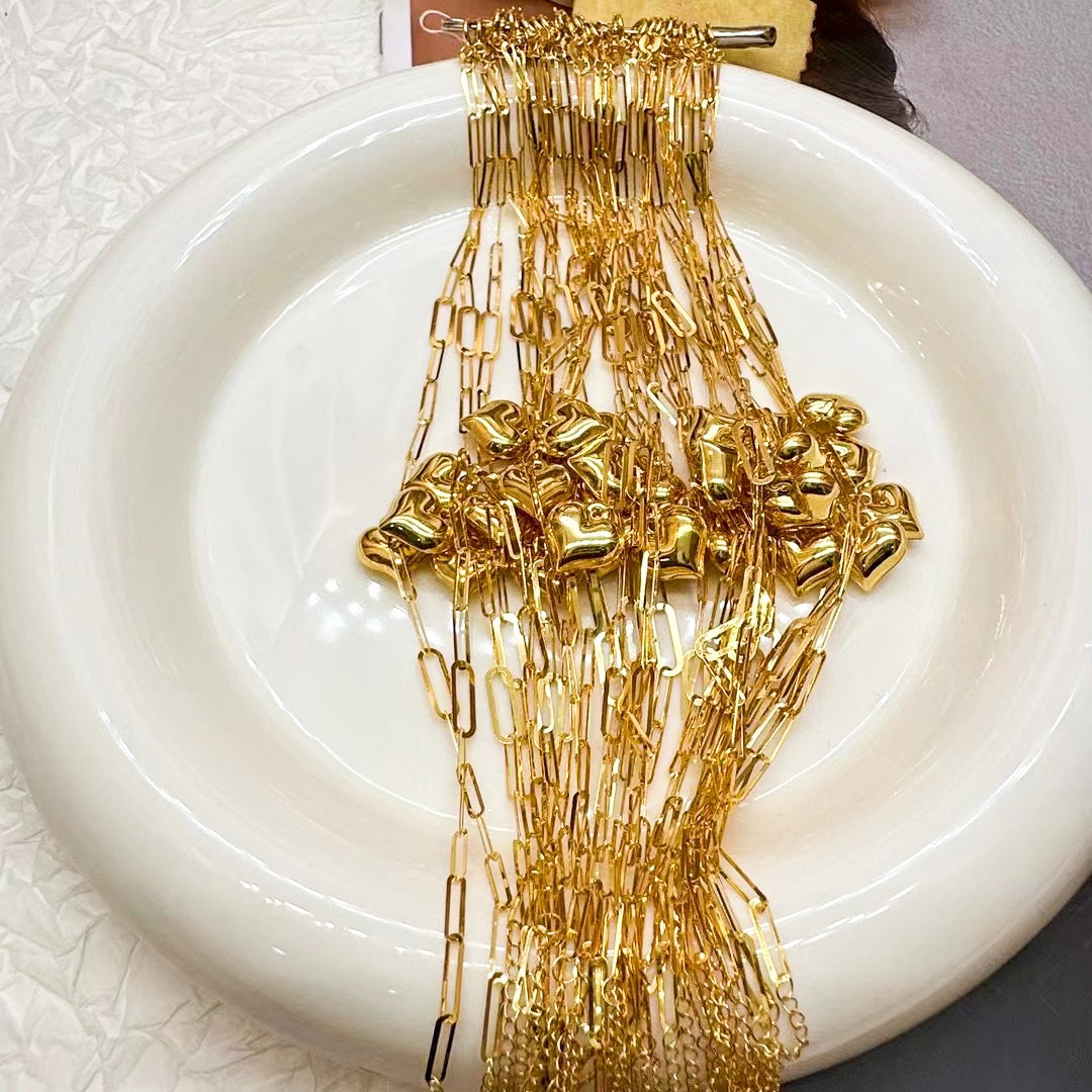 18K Gold Stereo Fat Heart Cross Set Chain Necklace Bracelet Fashion Jewelry Store Gold Store Factory Wholesale