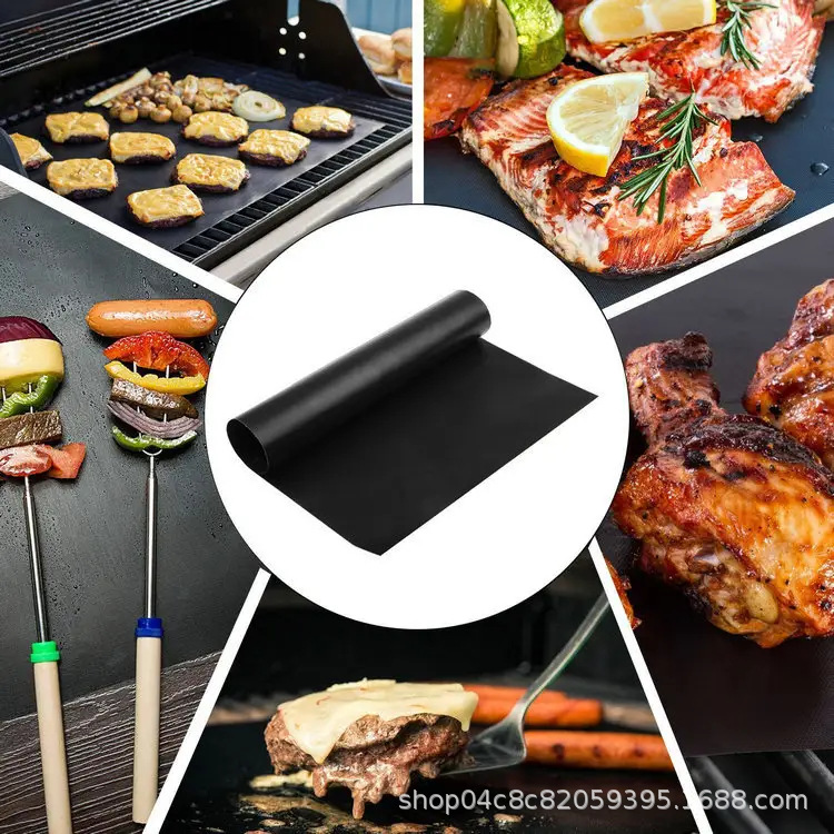 Коврик для барбекю из стекловолокна, жаропрочный тефлон, для outdoor BBQ, черный, медный