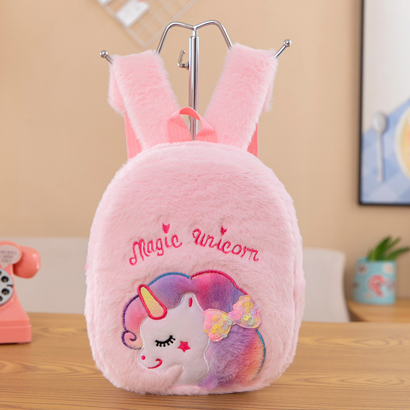 Korean Style Children's Small Backpack Tie-Dye Cartoon Embroidered Plush Bag Girl Cartoon Cute Kindergarten School Bag Wholesale