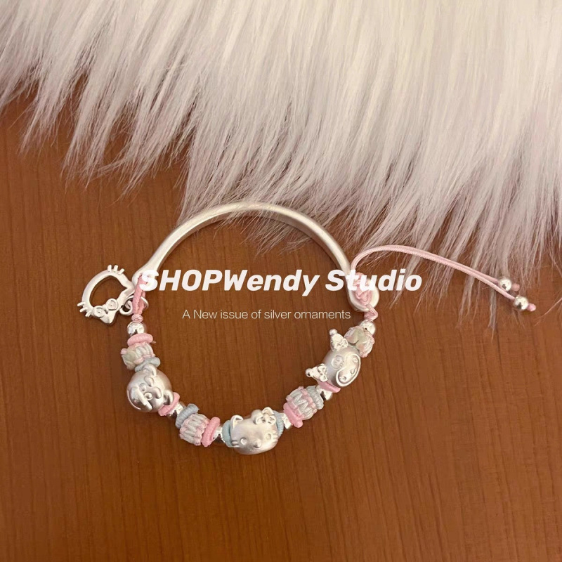 SHOPWendy | silver 99 cute cartoon kitty castle bow braided rope bracelet adjustable TYmy