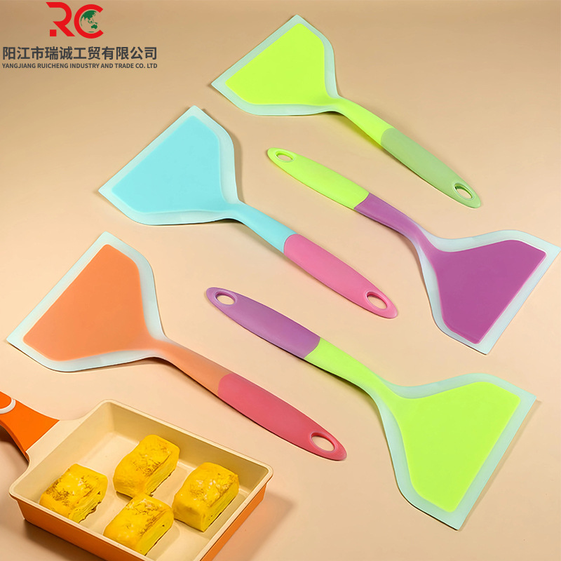 Силиконовая лопатка, устойчивая к высоким температурам, лопатка для тамагояки, антипригарная силиконовая лопатка, двухцветная прозрачная широкая лопатка, кухонные принадлежности