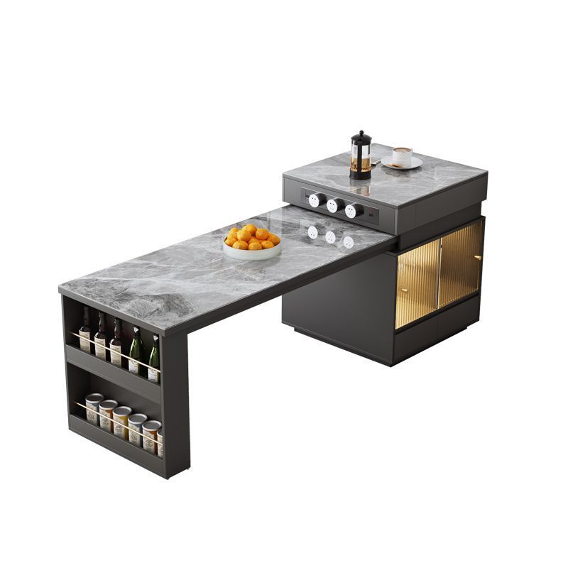 Light Luxury Rock Board Island Table Dining Table Integrated Retractable Solid Wood Multifunctional Small Apartment Kitchen Bar Table Dining Table Dining Table