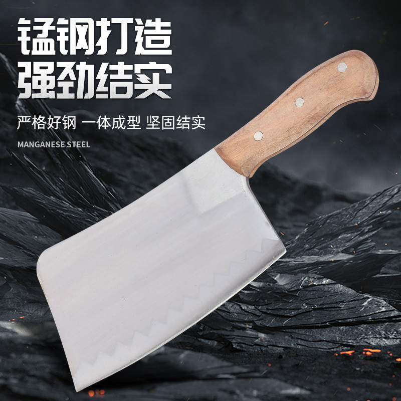 Stainless Steel Forged Bone Cleaver, Dual-Purpose for Chopping and Slicing, Wooden Handle, Thick and Sturdy, Popular for Cross-Border Sales