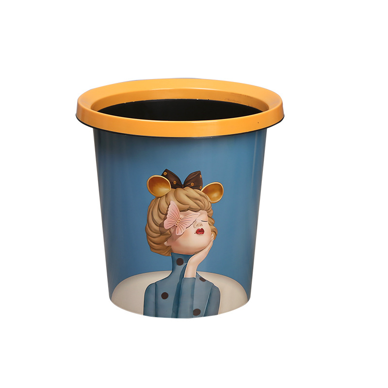 Factory wholesale kitchen trash can household cartoon pressure ring uncovered plastic bucket living room bathroom five yuan shop paper basket