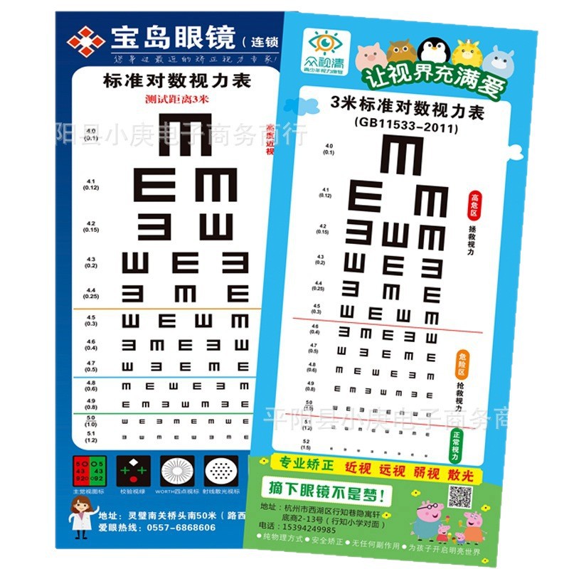 International Standard Vision Chart for Home Use to Test Children's Eyes 3.5m Logarithmic E-Shaped Optometry Vision Test Chart Wall Chart