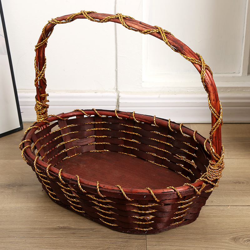 Wicker Fruit Basket Supermarket Gift Rattan Storage Basket Woven Crafts Satchel Picking Basket Fruit and Vegetable Basket