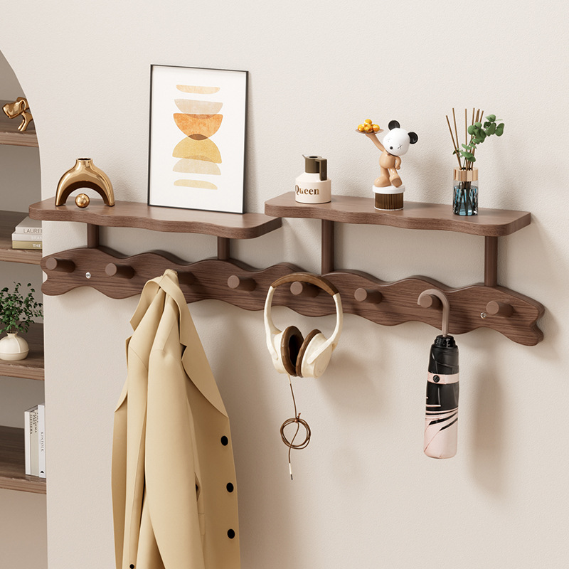 Solid Wood Hanging Hanger Wall Hanging Storage Non-Punch Door Rear Hook Bedroom Entrance Multi-functional Coat Rack