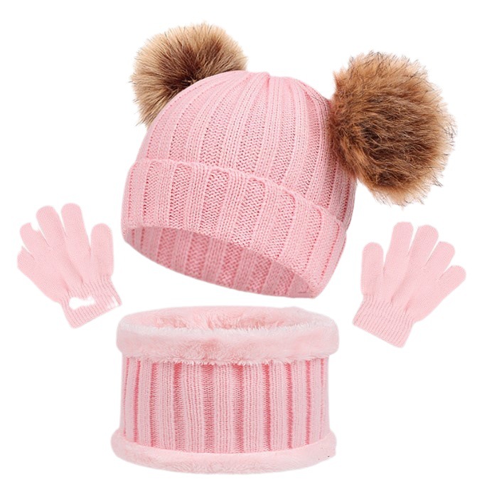 Cross-border new European and American children's hat scarf gloves three-piece autumn and winter new warm baby hat wholesale