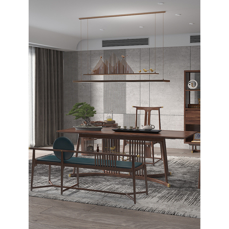 New Chinese Style Light Luxury Tea Table and Chair Combination Office Black Walnut Solid Wood Zen Tea Table Tea Table Kung Fu Tea Table