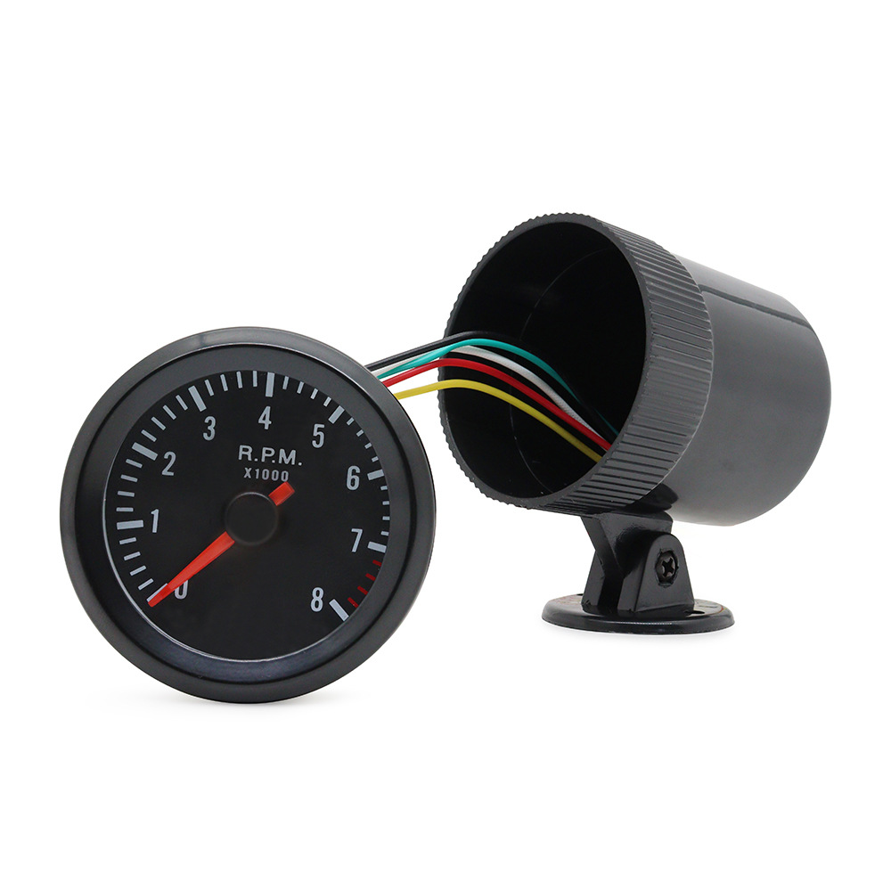 Cross-border hot 2-inch 52mm black white LED car tachometer 0-8000rpm suitable for 1-8 cylinder