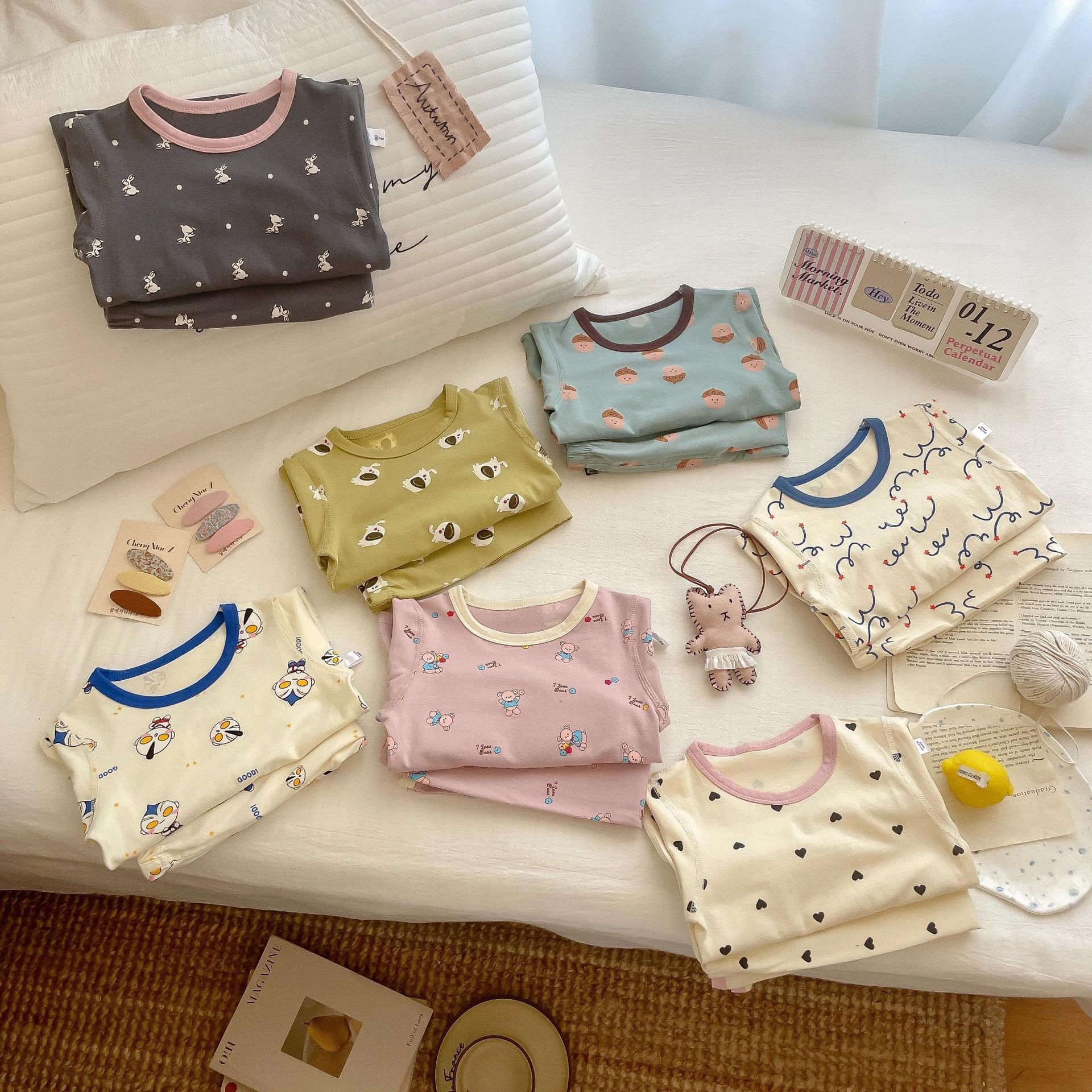 Class A 100 Cotton Baby's Home Clothes for Boys and Girls suit Spring and Autumn Boneless Children's Autumn Clothes and Pants Warm Pajamas