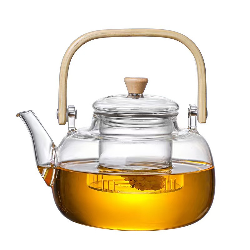High borosilicate heat-resistant glass bamboo handle square beam pot boiling teapot household filter large capacity glass teapot