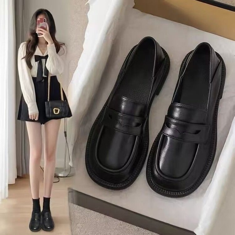 Spring 2025 New Soft Leather Shoes Women's Work Soft Sole Shoes British Style Loafers Women's All-match Single-layer Shoes for Women
