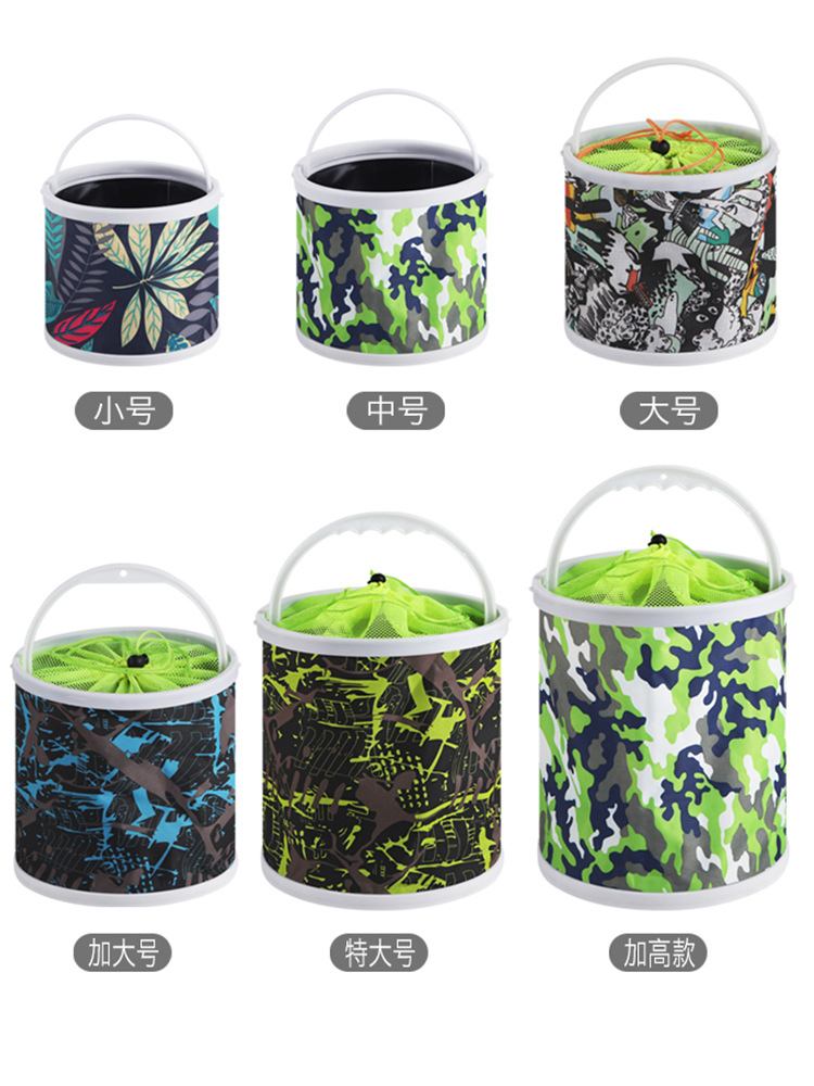 Folding bucket for sea-driven small fish bucket thickened with anti-jump mesh belt rope 2-13L fish bucket outdoor canvas bucket
