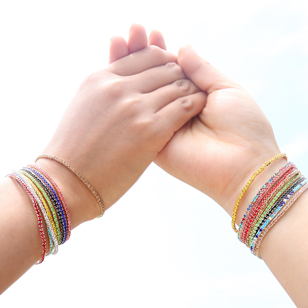 Браслет с цветными бриллиантами, эластичный браслет с цирконием