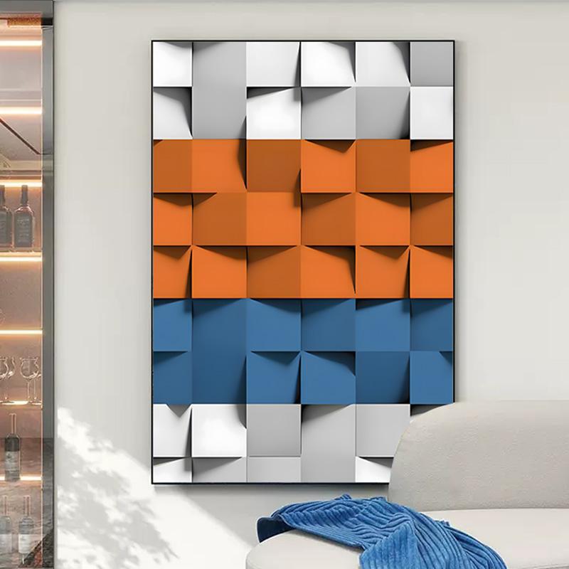 Modern Crystal Porcelain Decorative Painting Simple Abstract Plaid Hanging Painting Classy Color Living Room Entrance Painting Plaid 80120