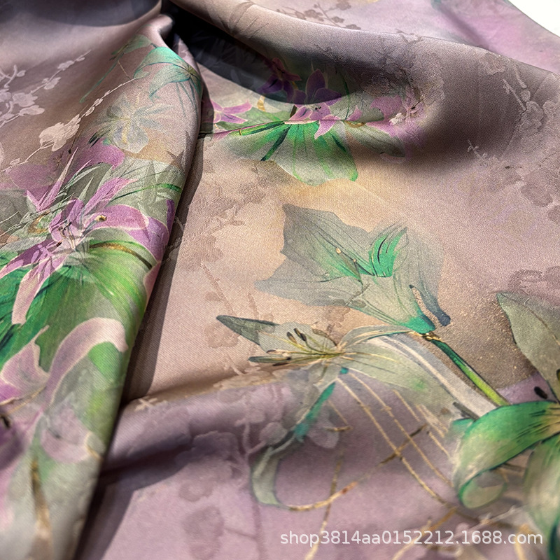 New Product 35mm Fragrant Cloud Yarn 140 Width National Style Clothing Fabric Lily Pattern Jacquard Han Dynasty Fabric Autumn