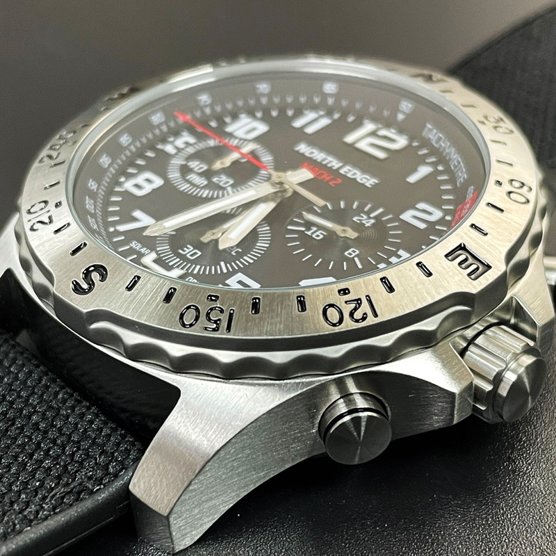 Outdoor Sports Stainless Steel Digital Watch Three-Eye Timing Pointer Type Solar Charging Watch Custom Logo'