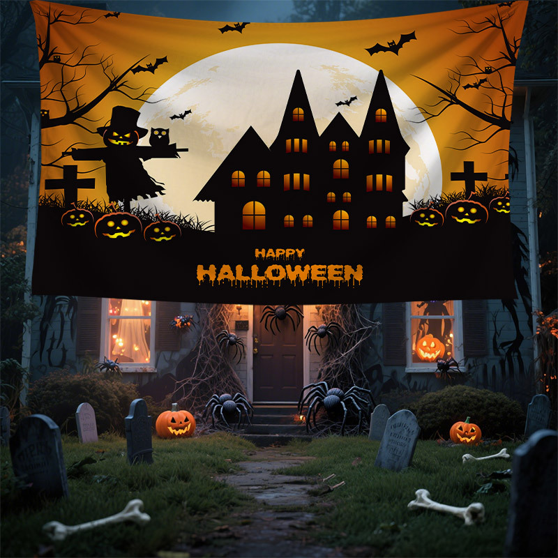 New European and American Cross-Border Halloween Holiday Decoration Supplies Pumpkin Party Decoration Banner Courtyard Background Cloth Layout