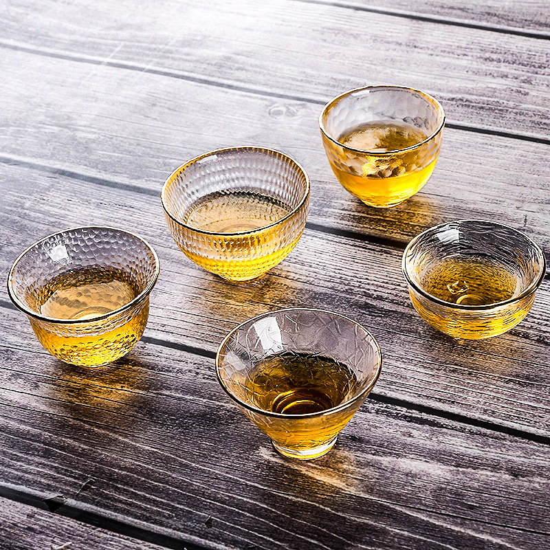Japanese Style Hammer Pattern Glass Tasting Cup Gold Crystal Transparent Kung Fu Tea Set Home Master Small Tea Cup Tea Bowl