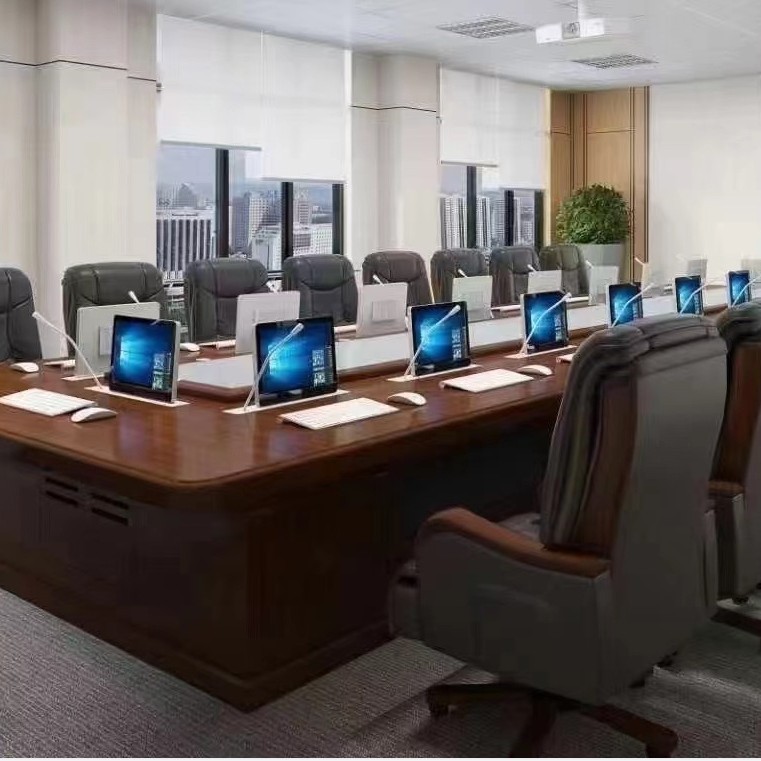 New Narrow Edge Conference Lift Lcd Adjustable Screen Adjustable Microphone Conference Table Touch Screen Table Card Voice Lift