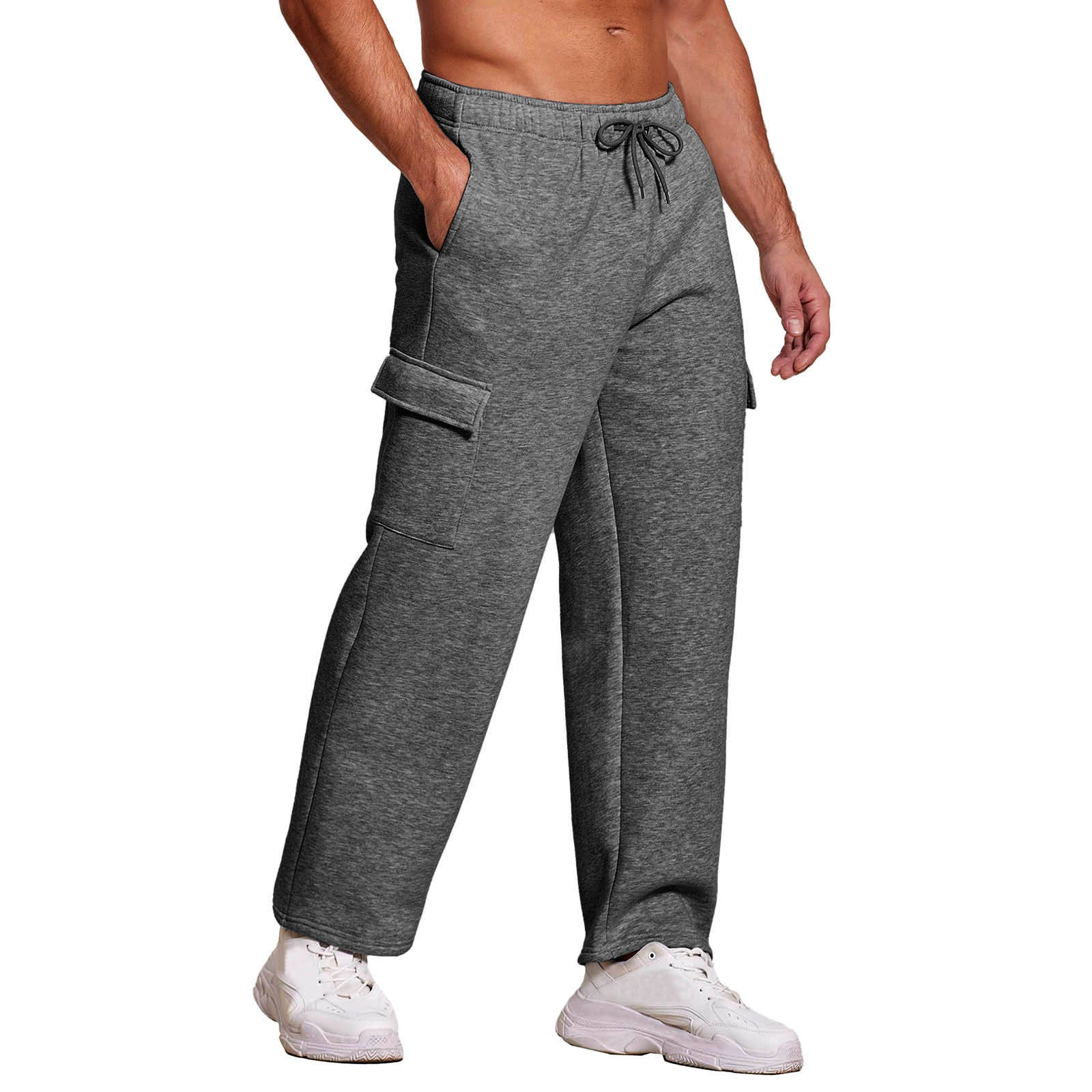 Winter Velvet Thickeneded Sweatpants European and American Men's Multi-Flap Pocket Pants Casual Pants Knitted Loose Men's Straight Casual Sweatpants