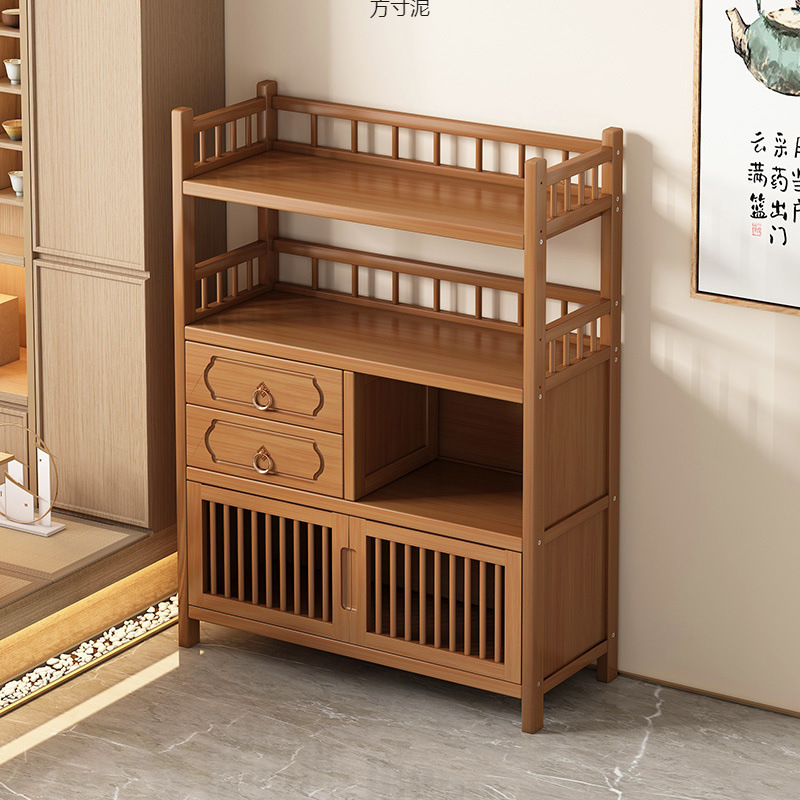2025 New Model Bamboo Chinese-Style Tea Cabinet Tea Set Storage Suitable for Children Dining Room Side Cabinet Tea Table