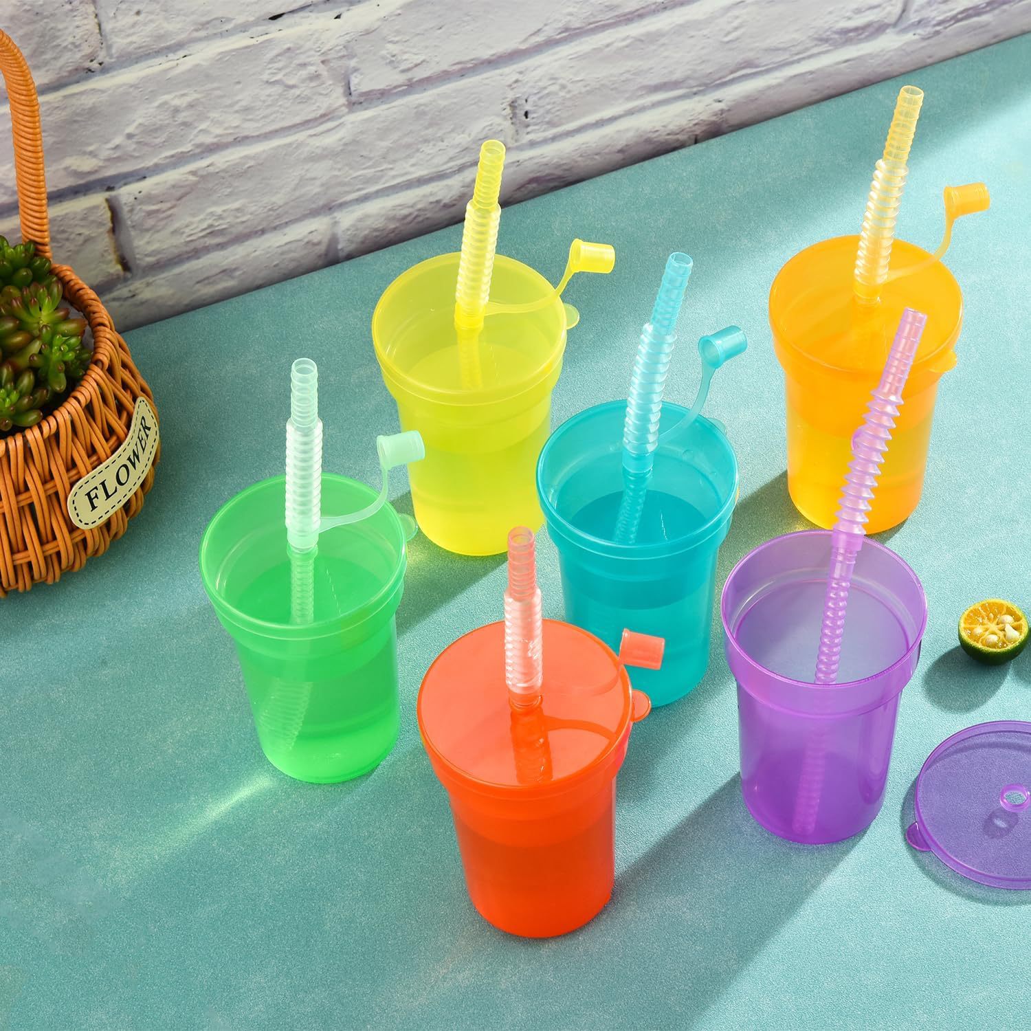 Cross-Border Amazon Summer Retractable Straw Plastic Cup 6-Color Rainbow Straw Cup Beverage Multi-Purpose Juice