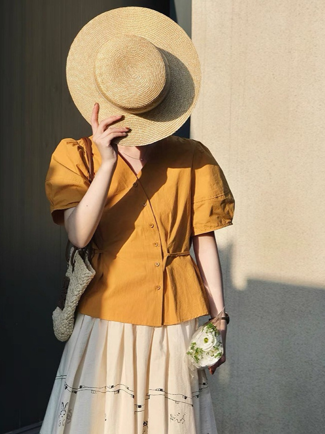 Ramesse | Tess apricot of the D'Urbervilles Retro Hand-painted Graffiti Loose Waist Umbrella Skirt Skirt