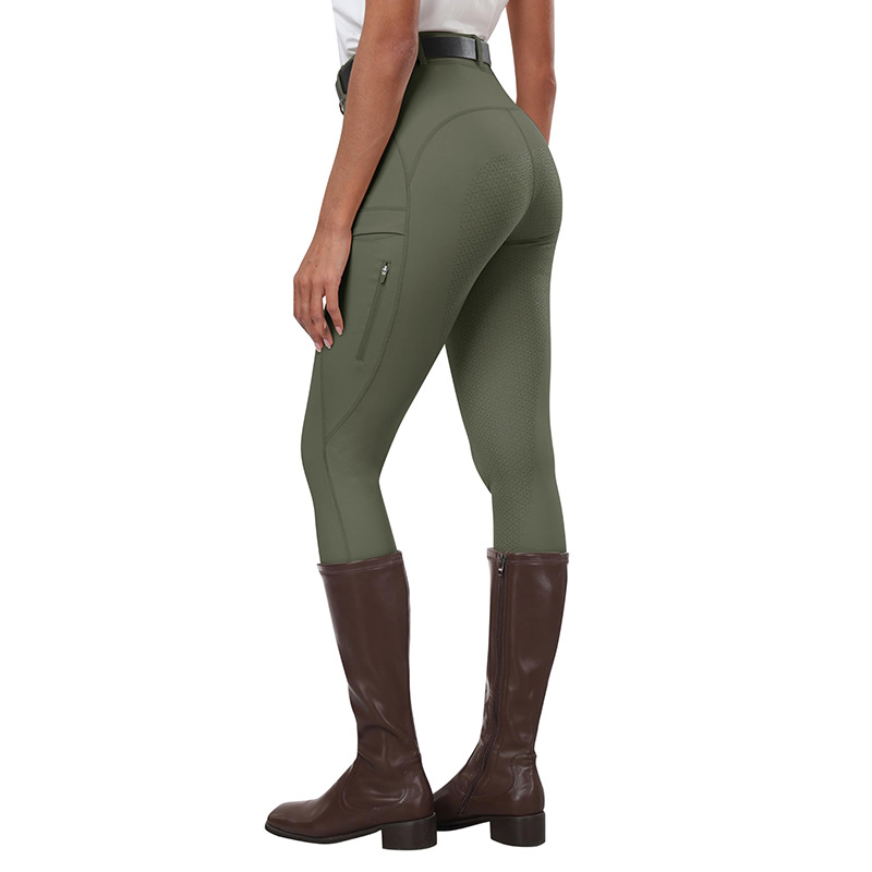 Custom Cross-Border Women's Horse Riding Pants with Zipper Pockets, Half Silicone Sports Training Riding Leggings