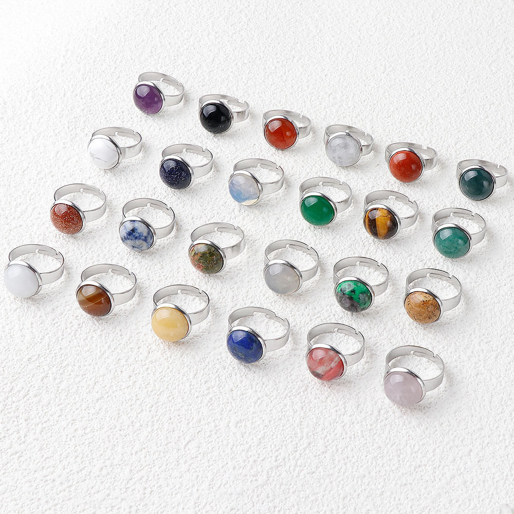 Кольцо из натурального кристалла агат, инкрустированное, из нержавеющей стали