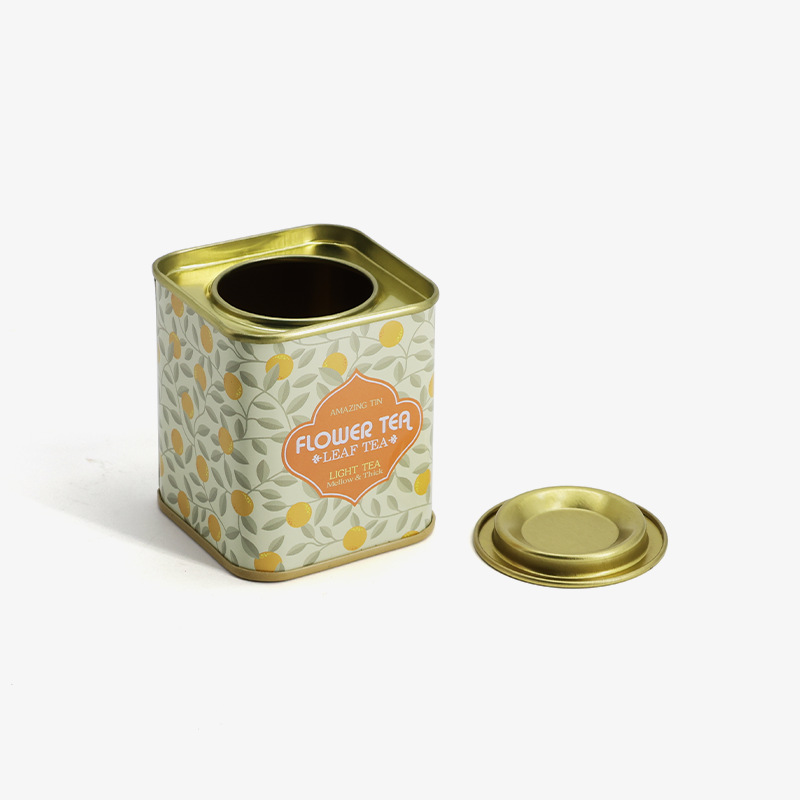 Manufacturer Customized Square Candy Flower Tea Tin Box with Pry Lid and Sealed Souvenir Small Can Travel Portable Tea Tin Can