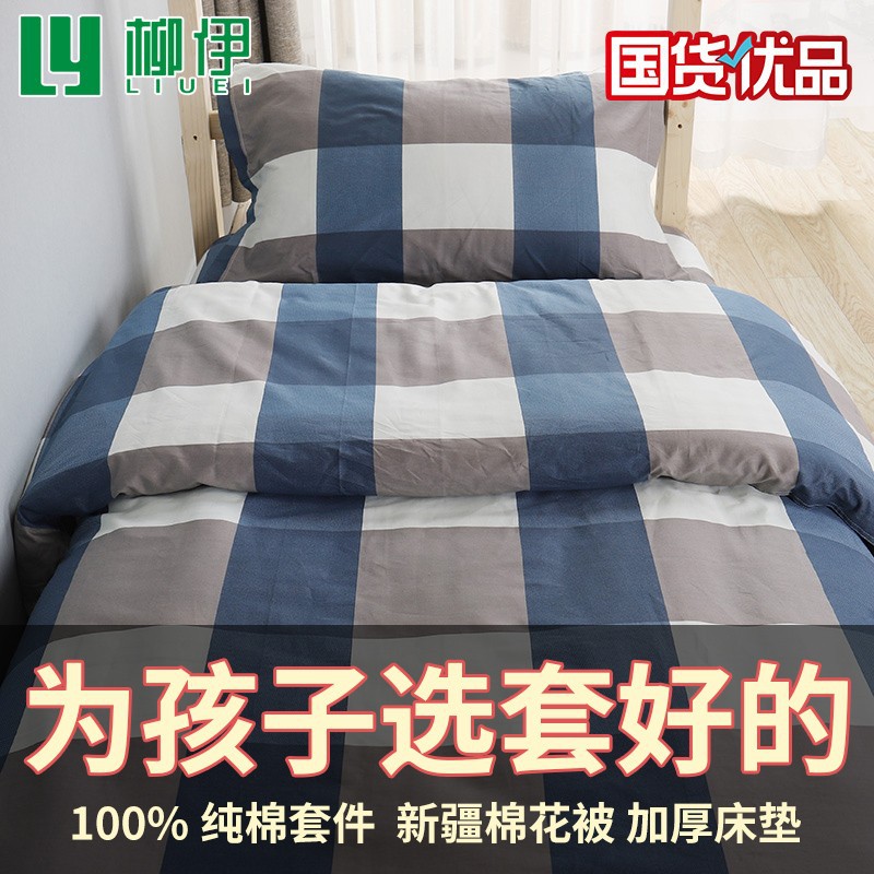 Студенческое общежитие, односпальный комплект из шести предметов, полный набор постельного белья, наволочка, матрас, одеяло