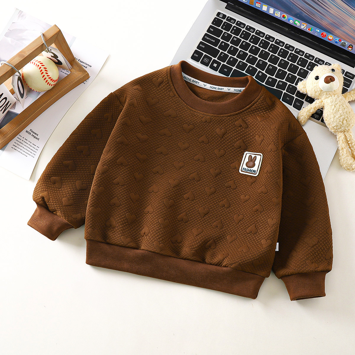 Autumn 2024 Baby Korean Pullover Jacquard Sweat Boys' Round Neck Stylike Top Girls' Baby Casual